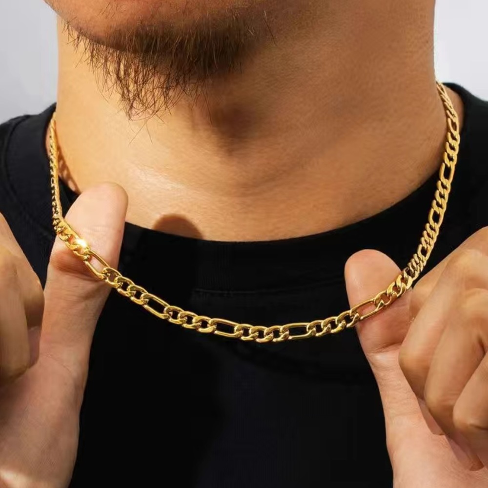 18” 7mm Stainless Steel 18K Gold Filled Electroplated Figaro Cuban Necklace - Picture 3 of 7